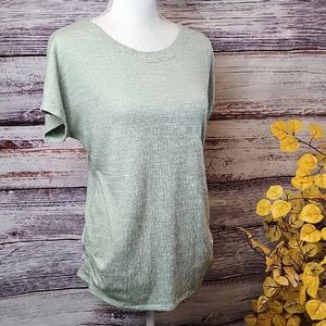 89TH + MADISON OLIVE GREEN TEXTURED SHORT BATWING PULLOVER TOP